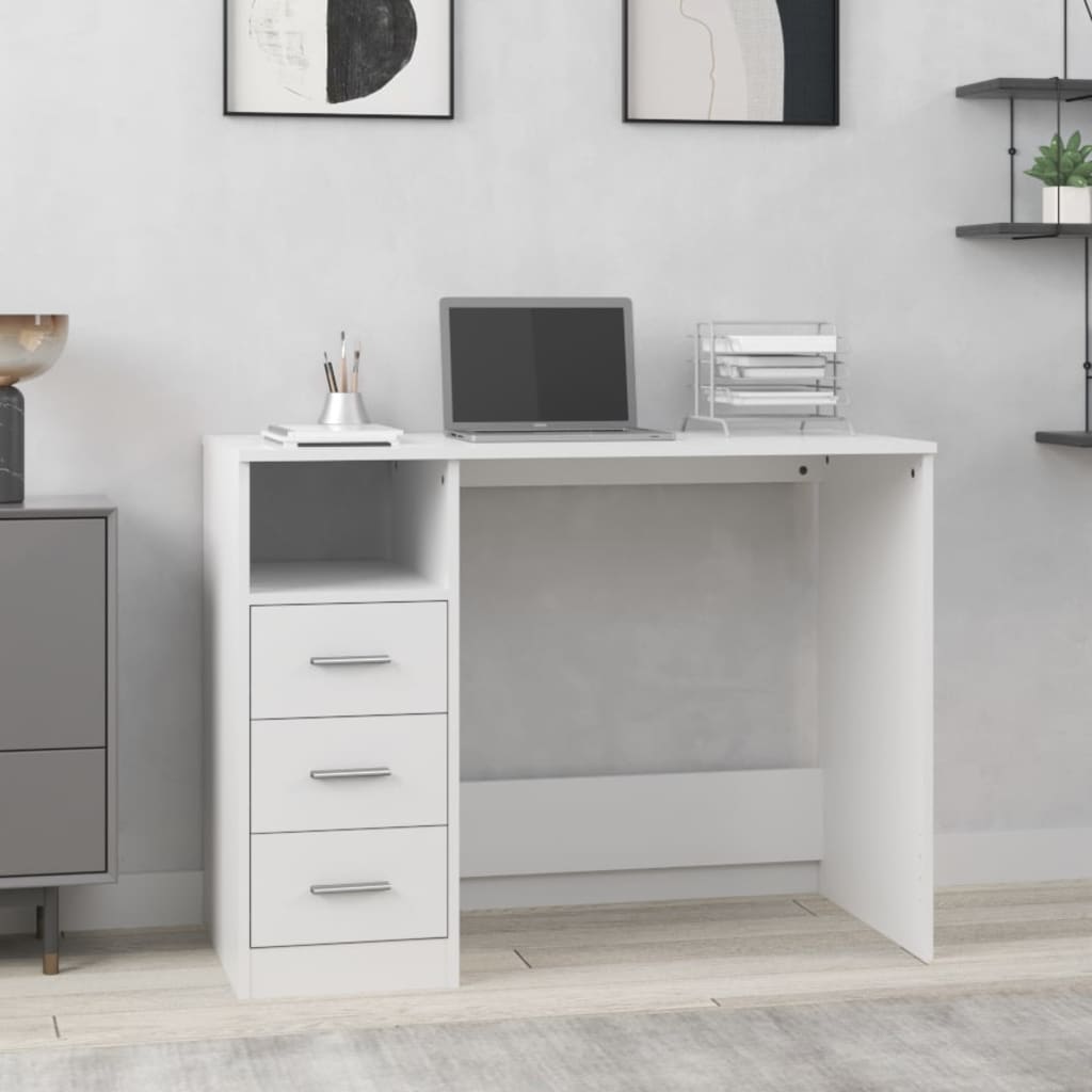 foto del prodotto scrivania con cassetti bianca 102x50x76 cm in legno multistrato cod mxl 76578