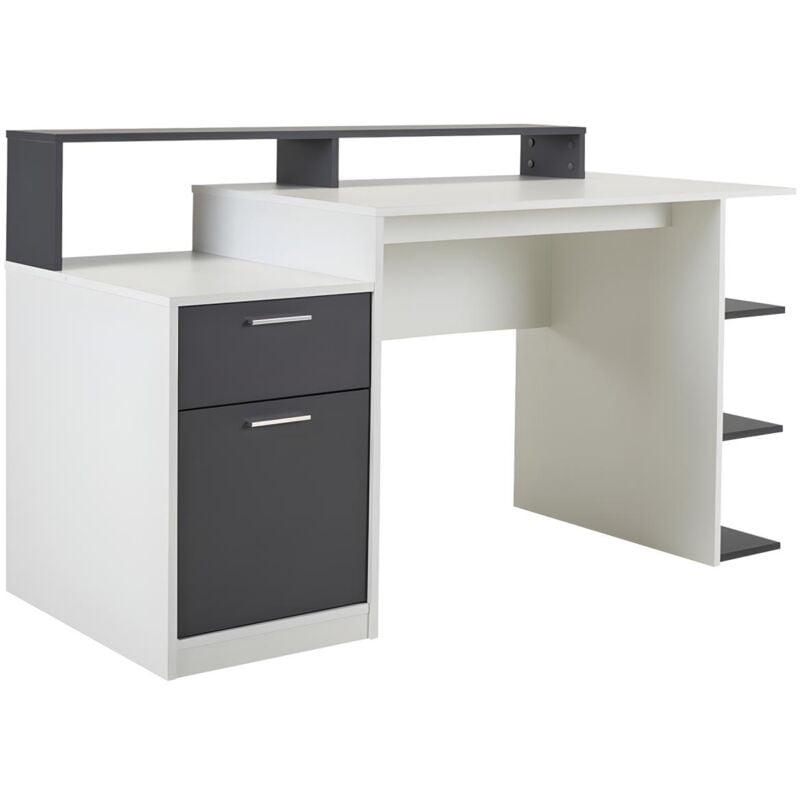 foto del prodotto scrivania con cassetti e scomparti bianco e grigio zacharie
