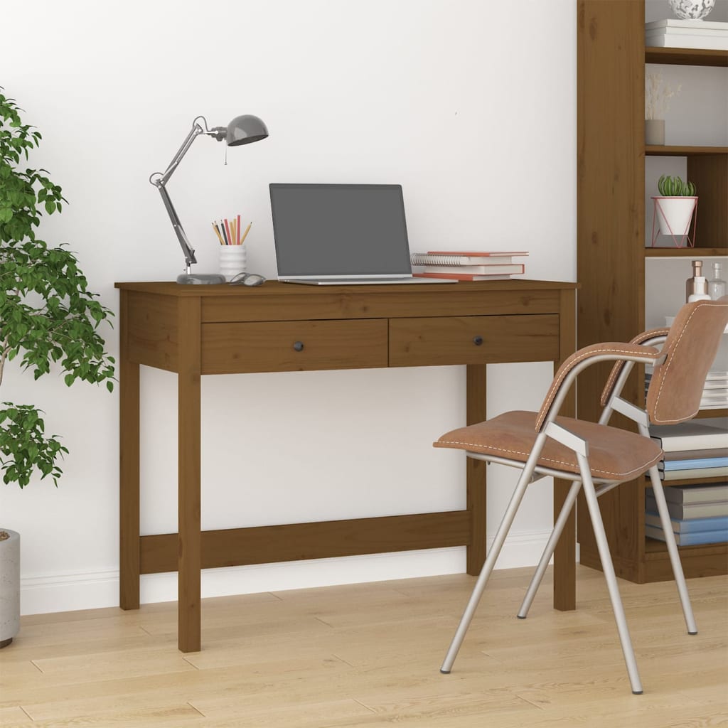foto del prodotto scrivania con cassetti miele 100x50x78 cm legno massello pino cod mxl 67048