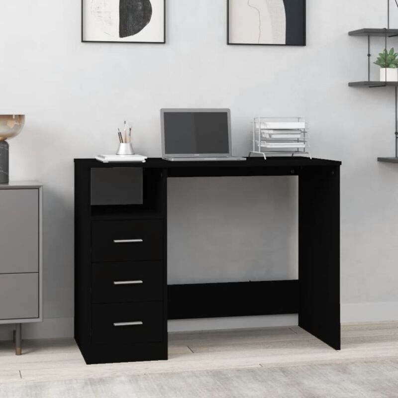 foto del prodotto scrivania con cassetti,scrivania da studio,tavolo porta pc per computer nera 102x50x76 cm in legno multistrato xzz454519 bonnevie