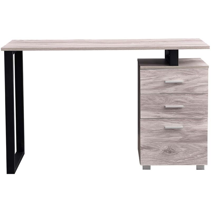 foto del prodotto scrivania con cassettiera tavolo porta pc computer acciaio legno ufficio grigio