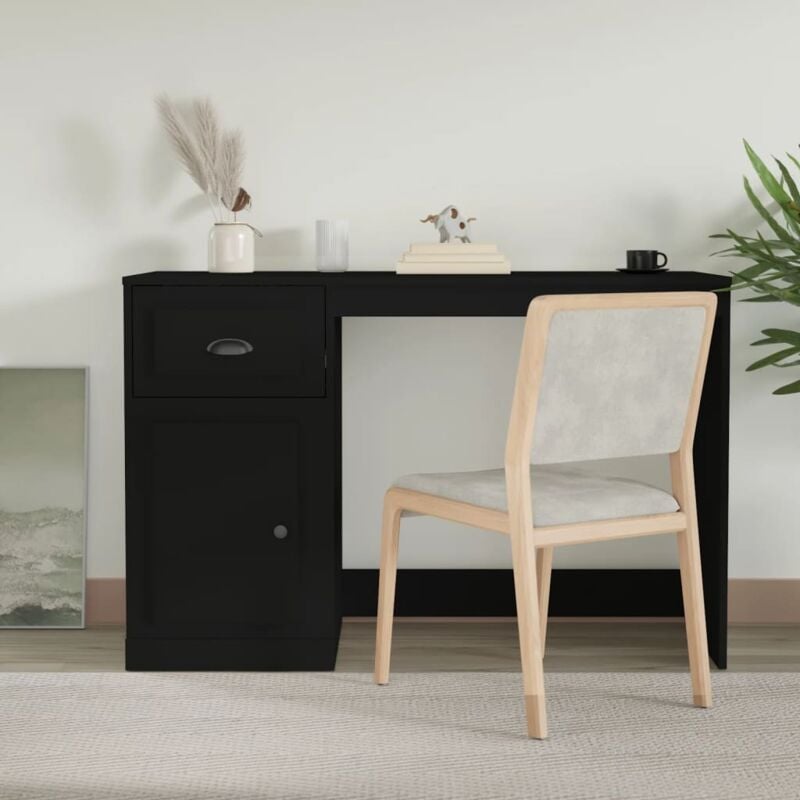 foto del prodotto scrivania con cassetto nera 115x50x75 cm in legno multistrato