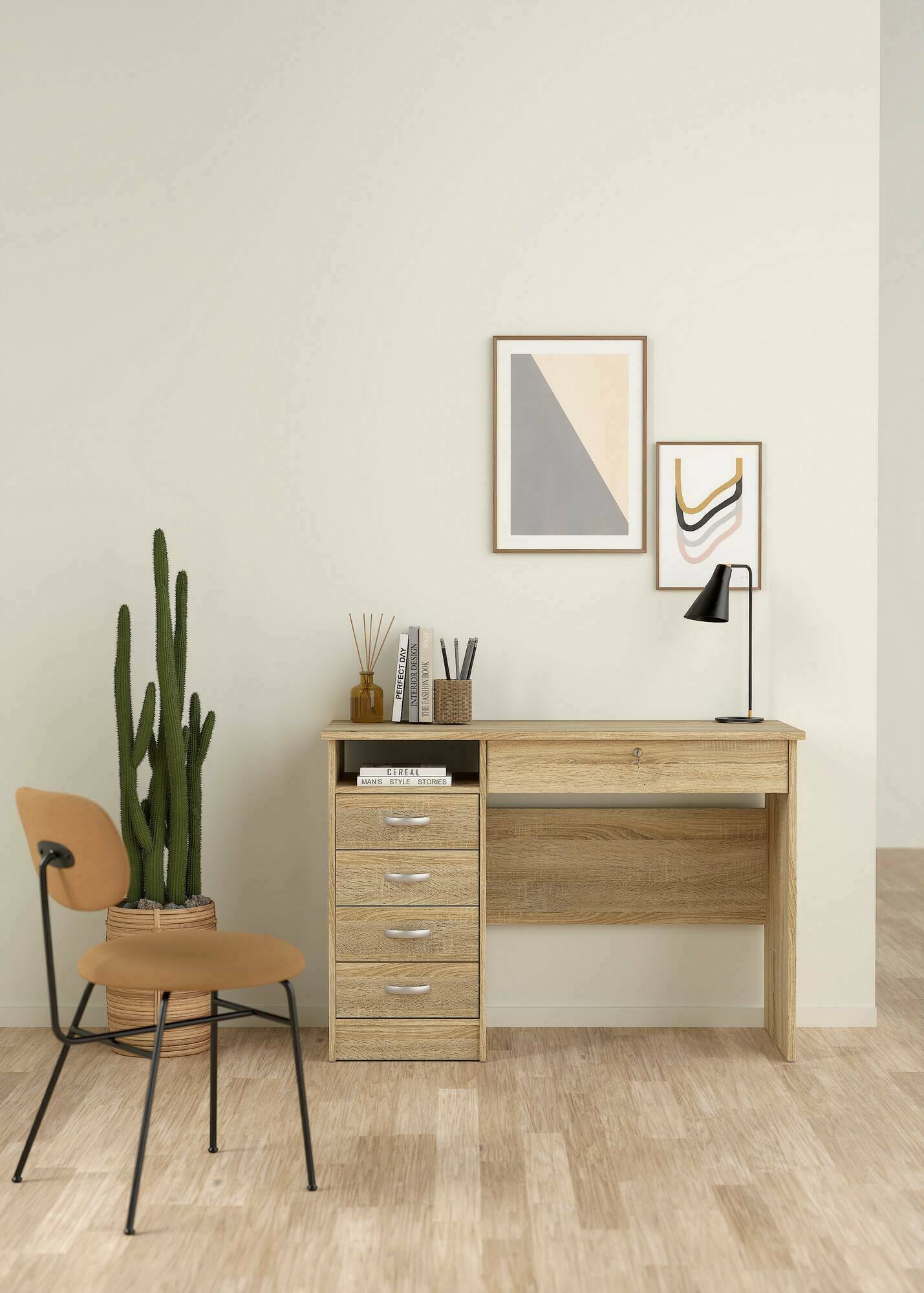 foto del prodotto scrivania con cinque amor, colore rovere, cm 109 x 76 x 49