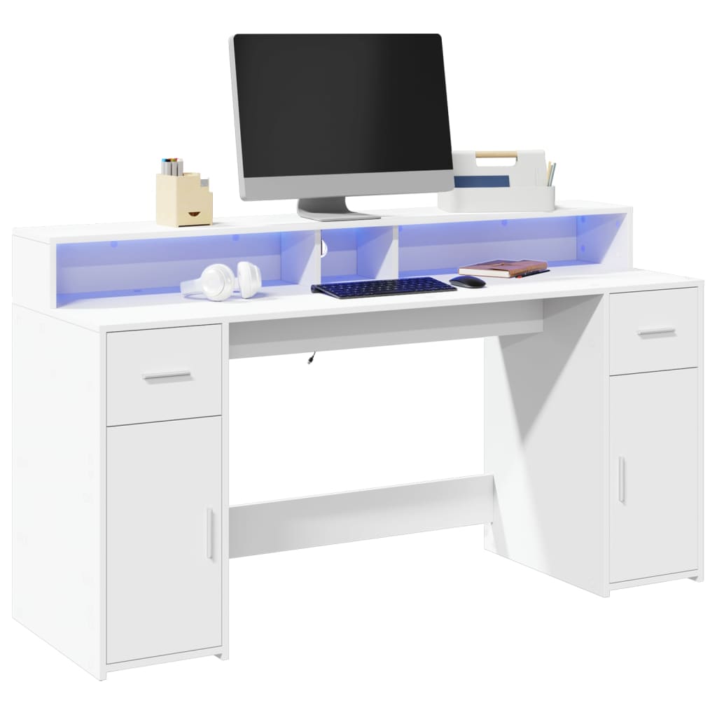 foto del prodotto scrivania con luci led bianca 160x55x91 cm in legno multistrato