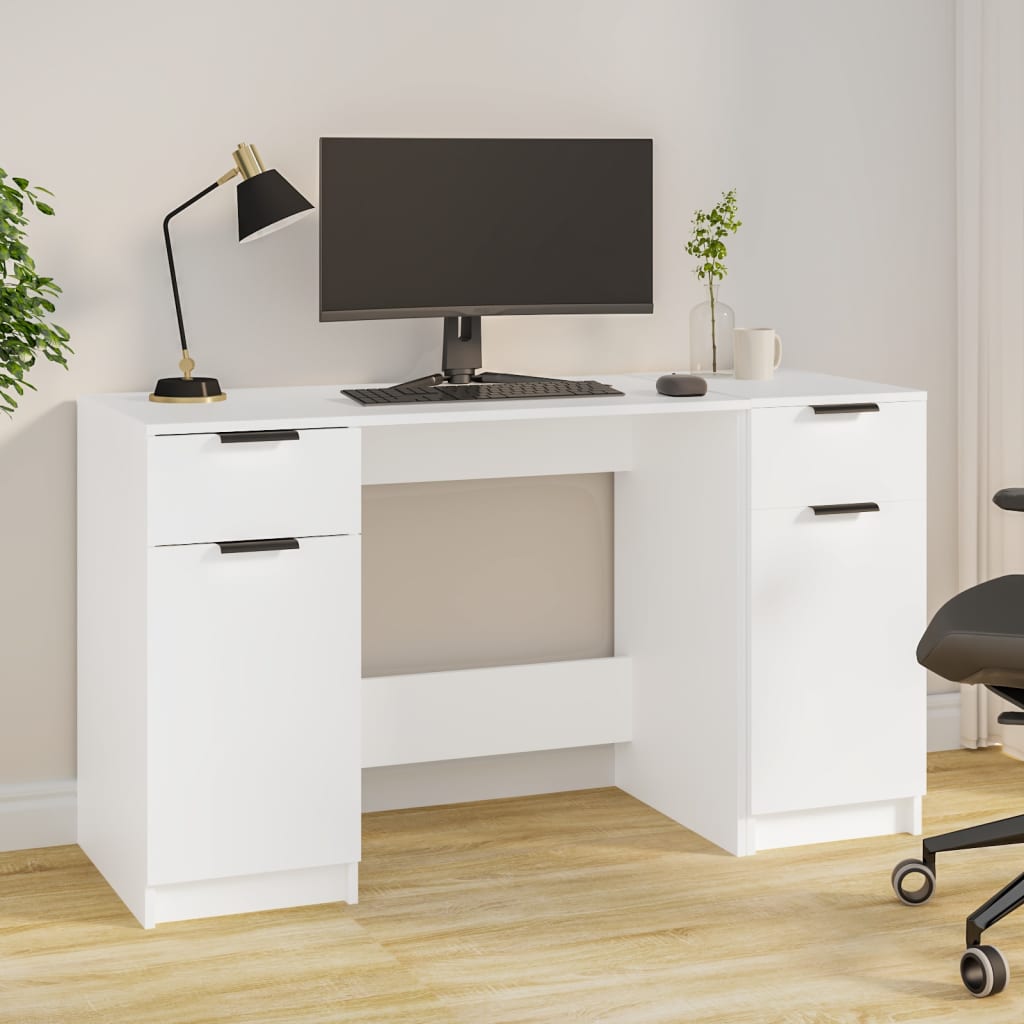 foto del prodotto scrivania con mobile laterale bianco in legno multistrato cod mxl 67662