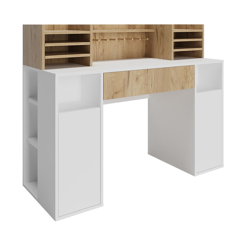 foto del prodotto scrivania con ripiani , bianco sonoma, 126.8 x 50 cm xl con ripiani vicco