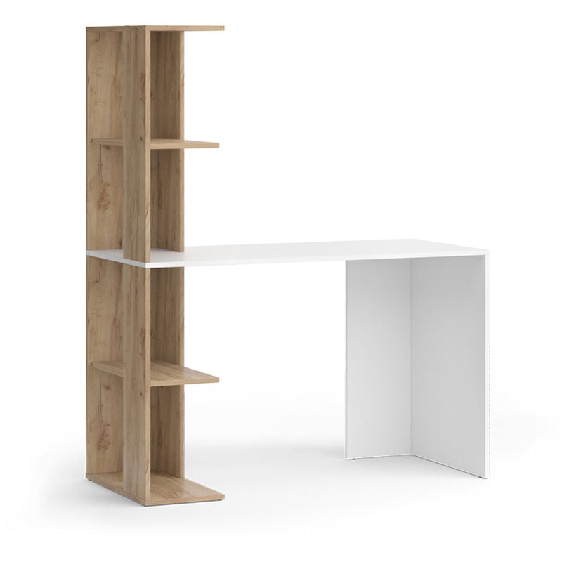 foto del prodotto scrivania con ripiani tower, bianco sonoma, 122.2 x 55.2 cm con 4 scomparti vicco