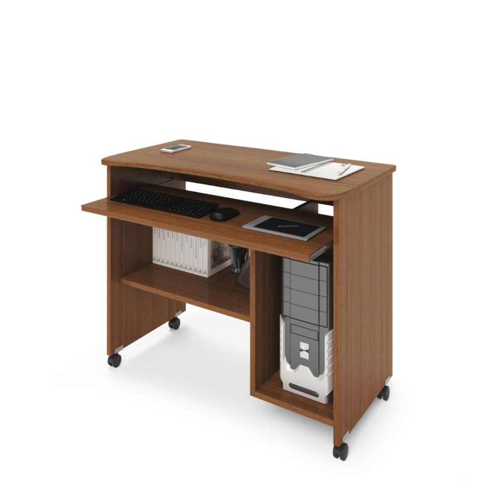 foto del prodotto scrivania con ruote e ripiano estraibile cercando noce antico