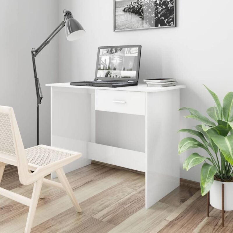 foto del prodotto scrivania con un cassetto in legno mobile porta pc da ufficio vari colori colore bianco lucido