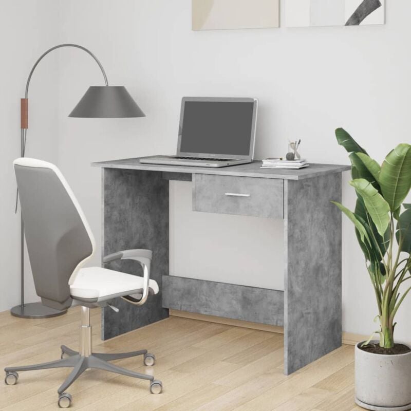 foto del prodotto scrivania con un cassetto in legno mobile porta pc da ufficio vari colori colore grigio cemento