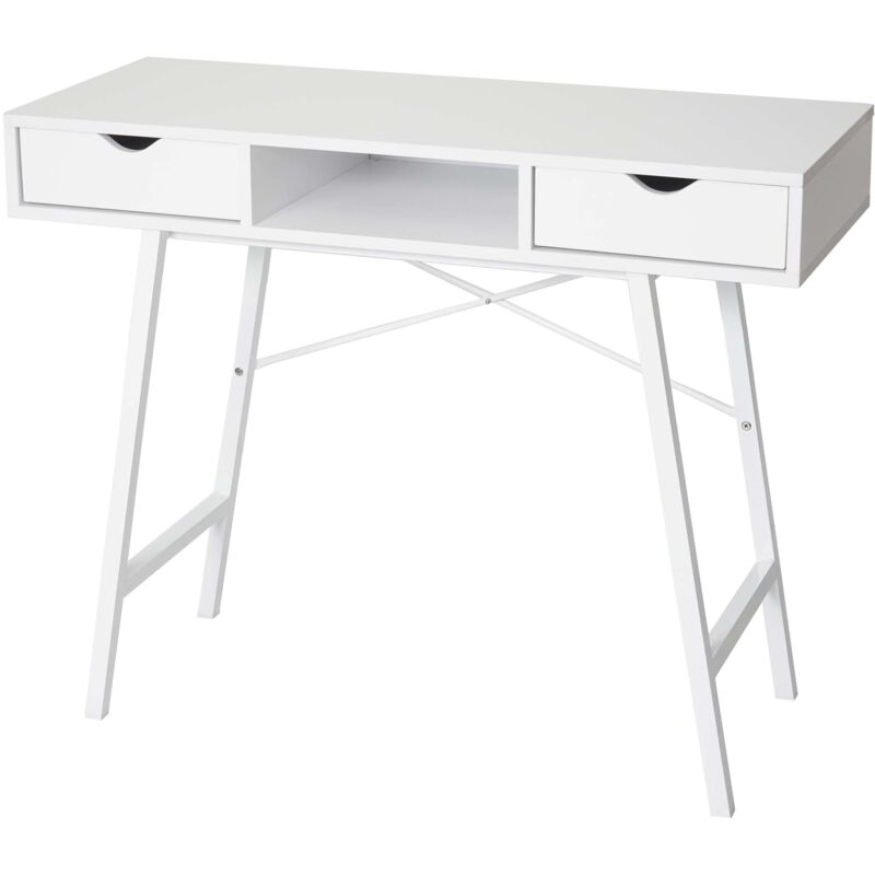 foto del prodotto scrivania consolle tavolino sideboard hhg 162 legno effetto 3d 100x40cm bianco