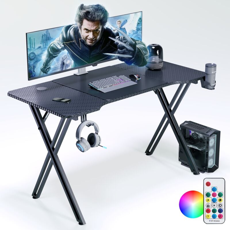 foto del prodotto scrivania da gaming 120x60 cm, scrivania a forma di ala, grande scrivania per pc, tavolo da gioco per casa ufficio, scrivania angolare x frame aufun