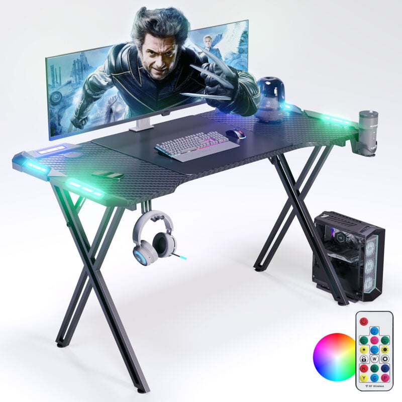 foto del prodotto scrivania da gaming 120x60 cm, scrivania a forma di ala, grande scrivania per pc, tavolo da gioco per casa ufficio, scrivania angolare x frame con