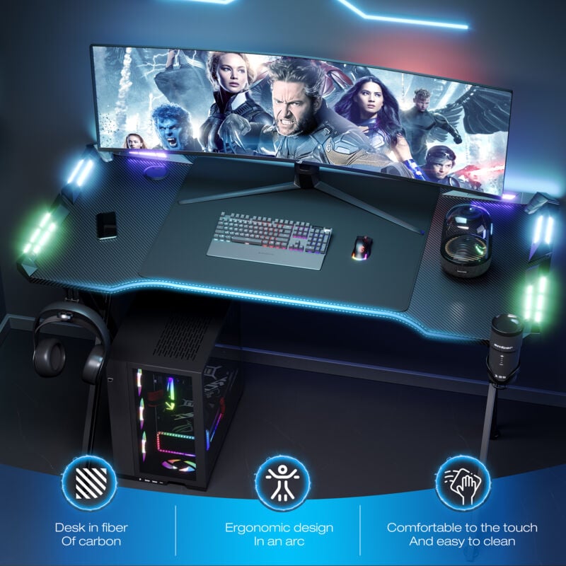 foto del prodotto scrivania da gaming 160x60 cm, scrivania a forma di ala, grande scrivania per pc, tavolo da gioco per casa ufficio, scrivania angolare x frame con