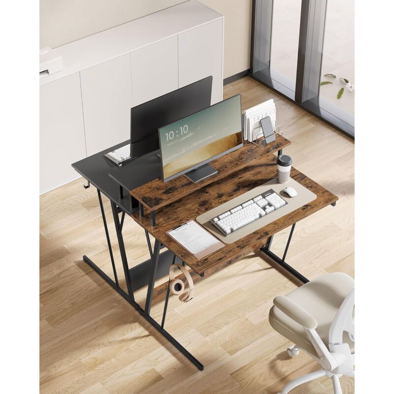foto del prodotto scrivania da gaming con luci led e prese di corrente, scrivania da computer, supporto per monitor, tavolo per 2 monitor, ufficio, camera da letto, 60