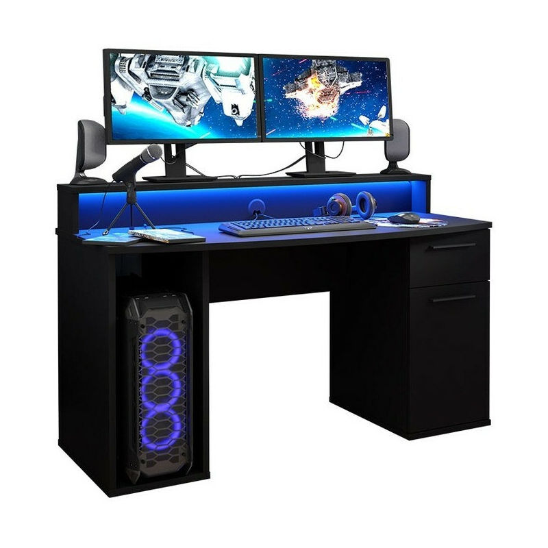 foto del prodotto scrivania da gioco york 100, nero opaco, con porte, con cassetti, il numero di porte 0, numero di cassetti 0, 76x140x65cm, led con
