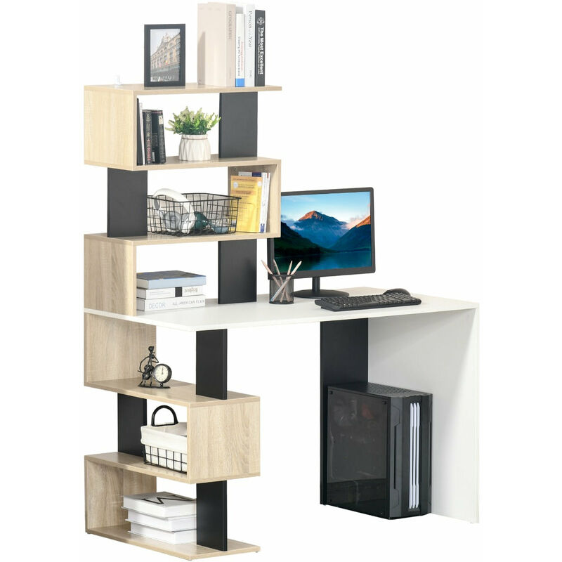 foto del prodotto scrivania da ufficio 120x60x148 cm con libreria in legno multicolore