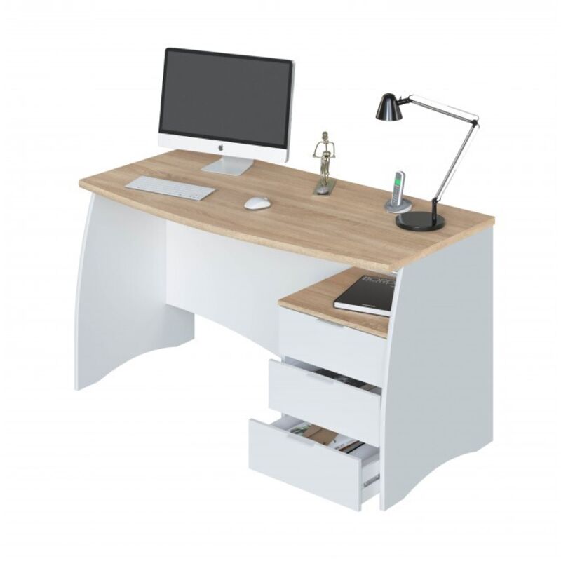 foto del prodotto scrivania da ufficio 136x67x74 cm con cassettiera e 3 cassetti bianco opaco e rovere svizzera