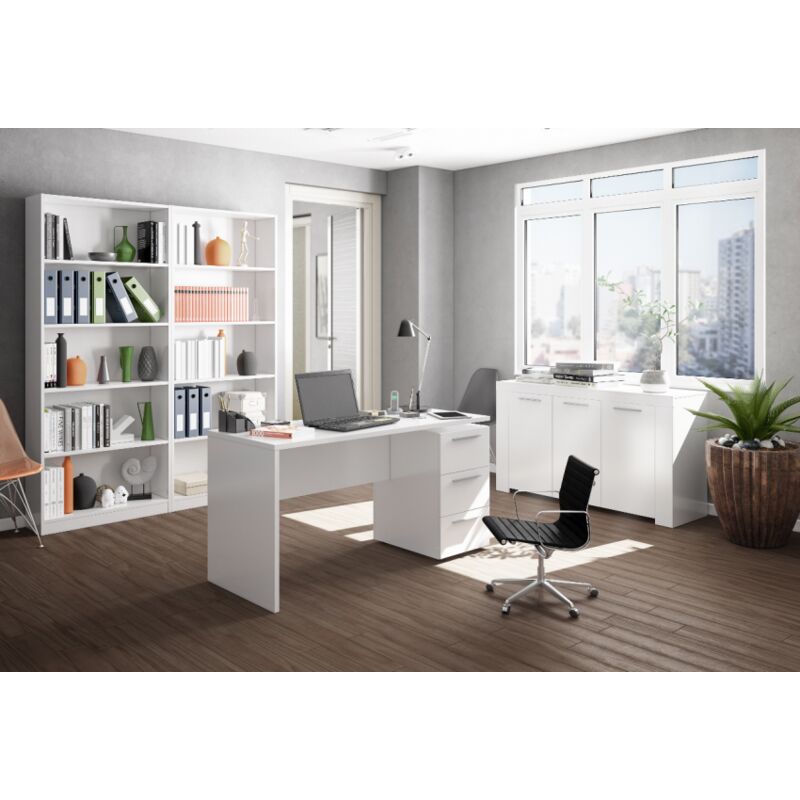 foto del prodotto scrivania da ufficio 138x60x74h cm con 3 cassetti in finitura bianco opaco irbit