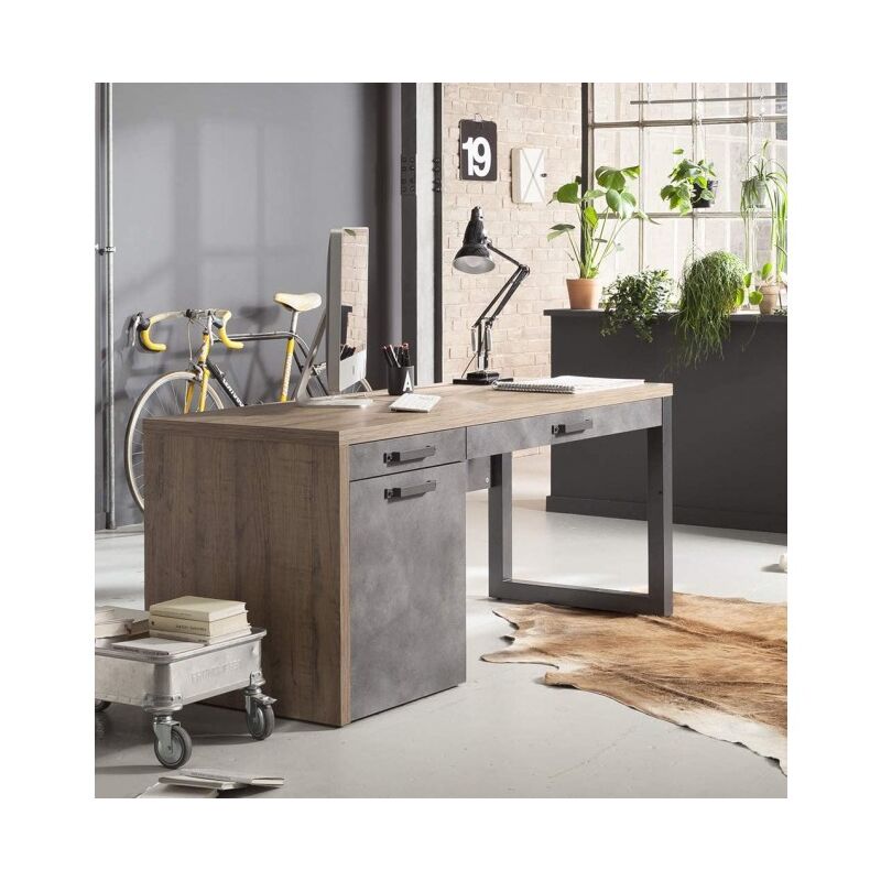 foto del prodotto scrivania da ufficio 170x69cm grigio antracite e rovere con due cassetti e un anta adrano