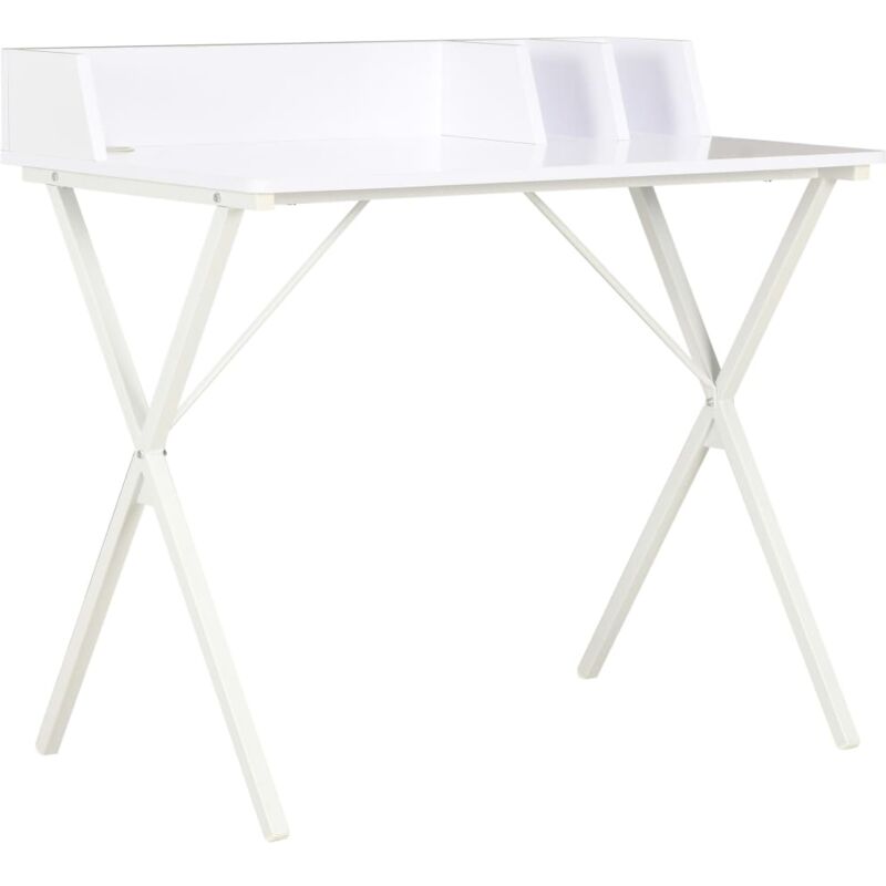 foto del prodotto scrivania da ufficio 80x50x84 cm gambe a forma di x e bordo rialzato sul retro vari colori colore bianco