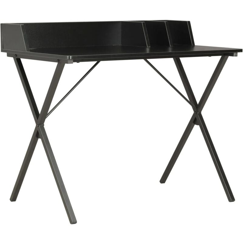 foto del prodotto scrivania da ufficio 80x50x84 cm gambe a forma di x e bordo rialzato sul retro vari colori colore nero