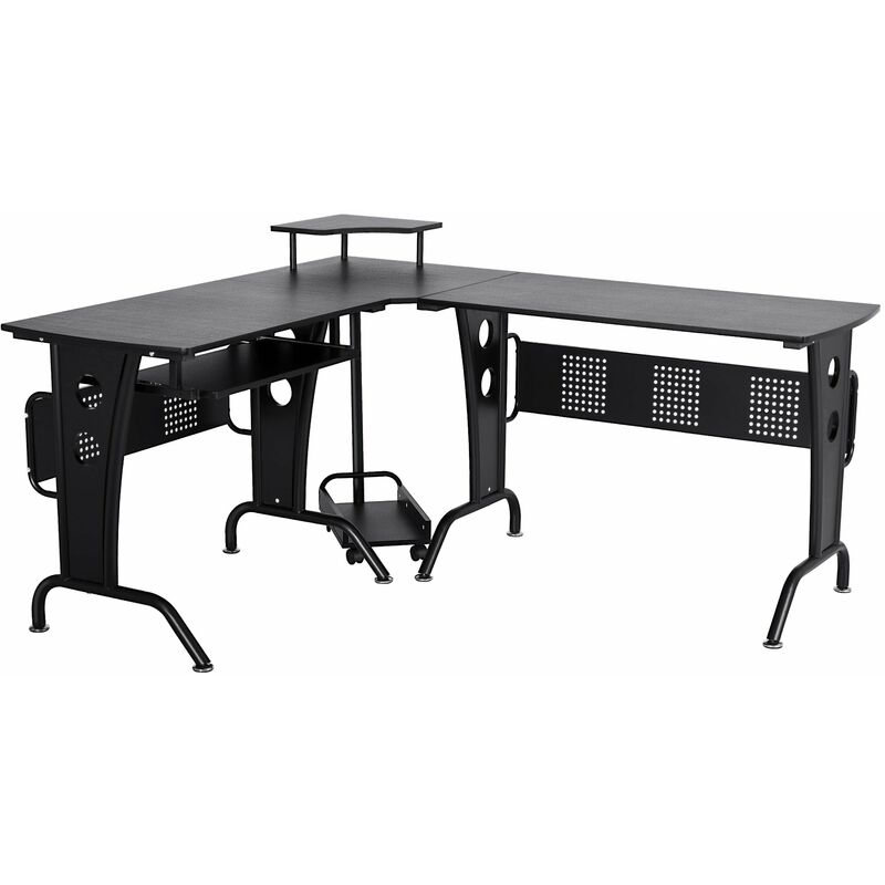 foto del prodotto scrivania da ufficio ad angolo porta pc 170x140x86,5 cm in acciaio e mdf nera