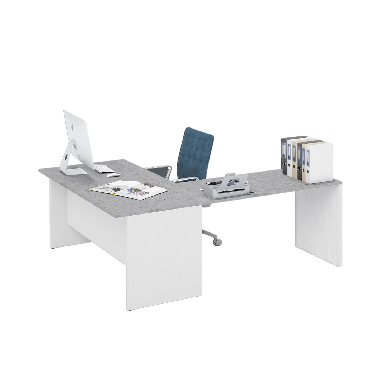 foto del prodotto scrivania da ufficio ad angolo reversibile colore cemento h74x160x200cm