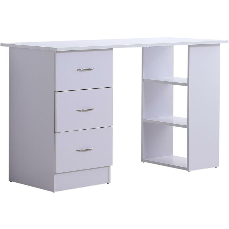 foto del prodotto scrivania da ufficio con 3 cassetti e ripiani in legno bianco 120x49x72 cm