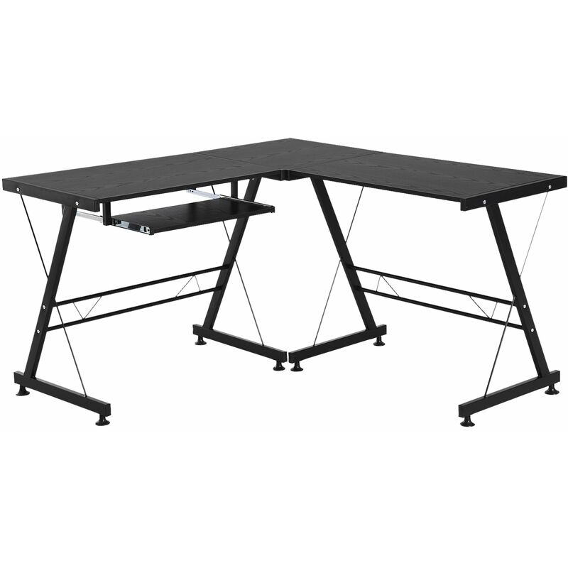 foto del prodotto scrivania da ufficio grande ad angolo in acciaio e mdf 130x130x73.5 cm nera