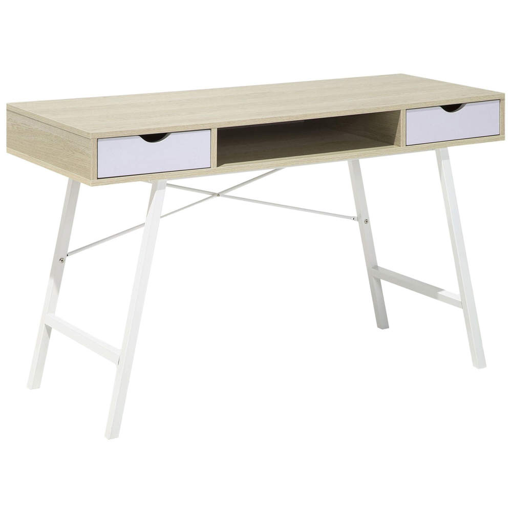 foto del prodotto scrivania da ufficio legno chiaro e bianco 120 x 48 cm 2 cassetti scandinavo