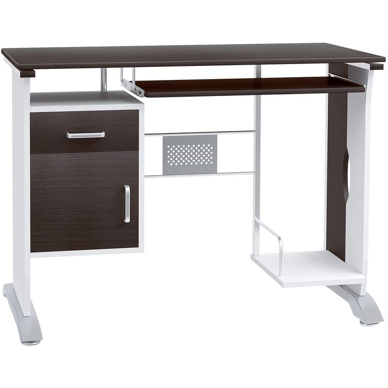 foto del prodotto scrivania da ufficio porta pc cassetti in legno marrone 100x52x75 cm