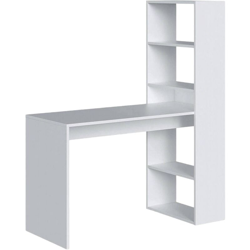 foto del prodotto scrivania denton, scrittoio multifunzione reversibile con libreria a 5 ripiani, tavolo da studio o ufficio porta pc portalibri, cm 120x53h144,