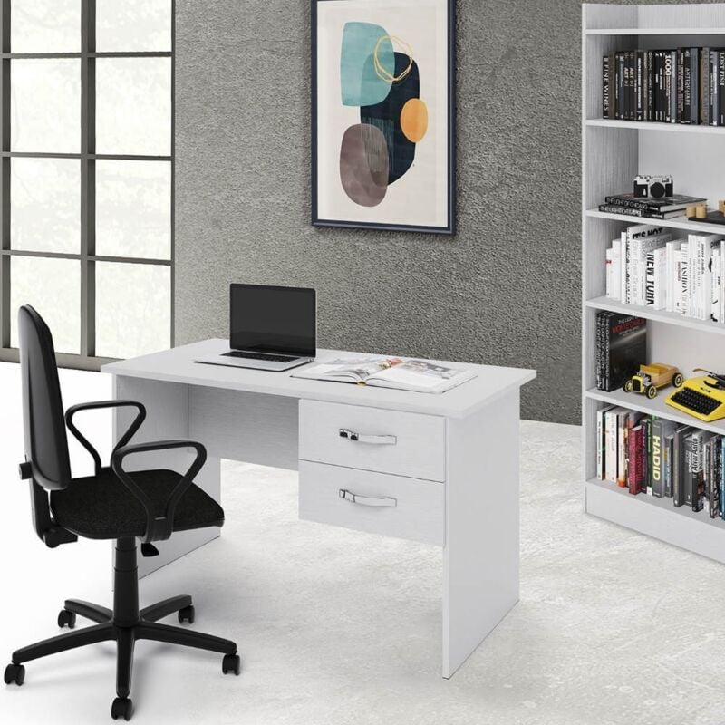 foto del prodotto scrivania due cassetti tiffany 119x64x75h cm colore bianco frassinato