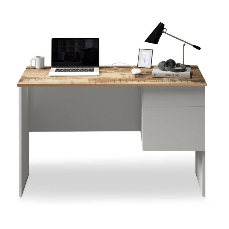 foto del prodotto scrivania easy per ufficio, studio o camera con 1 cassetto e 1 anta, ideale per adulti e bambini, 110x50x75 cm, acero e bianco opaco whous
