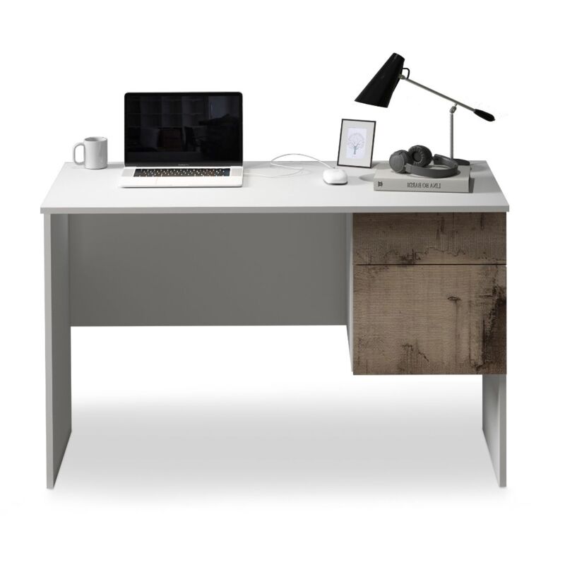 foto del prodotto scrivania easy per ufficio, studio o camera con 1 cassetto e 1 anta, ideale per adulti e bambini, 110x50x75 cm, bianco opaco e acero whous