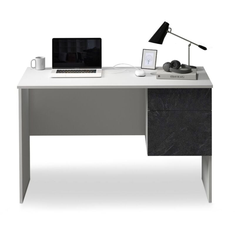 foto del prodotto scrivania easy per ufficio, studio o camera con 1 cassetto e 1 anta, ideale per adulti e bambini, 110x50x75 cm, bianco opaco e report whous
