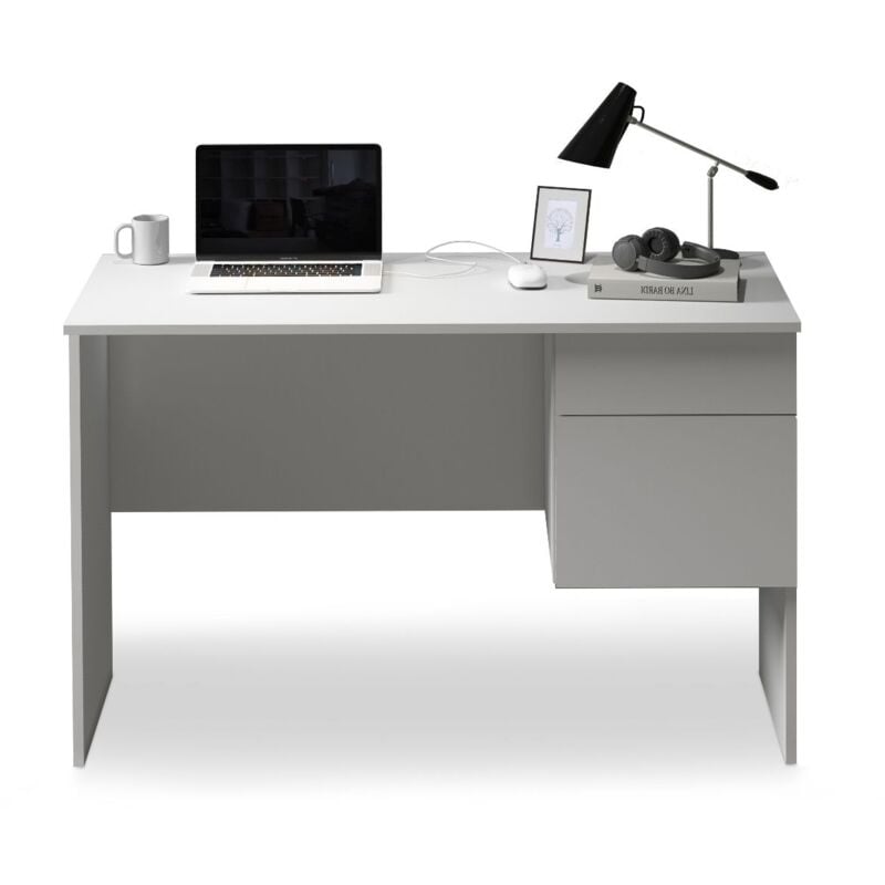 foto del prodotto scrivania easy per ufficio, studio o camera con 1 cassetto e 1 anta, ideale per adulti e bambini, 110x50x75 cm, bianco opaco whous