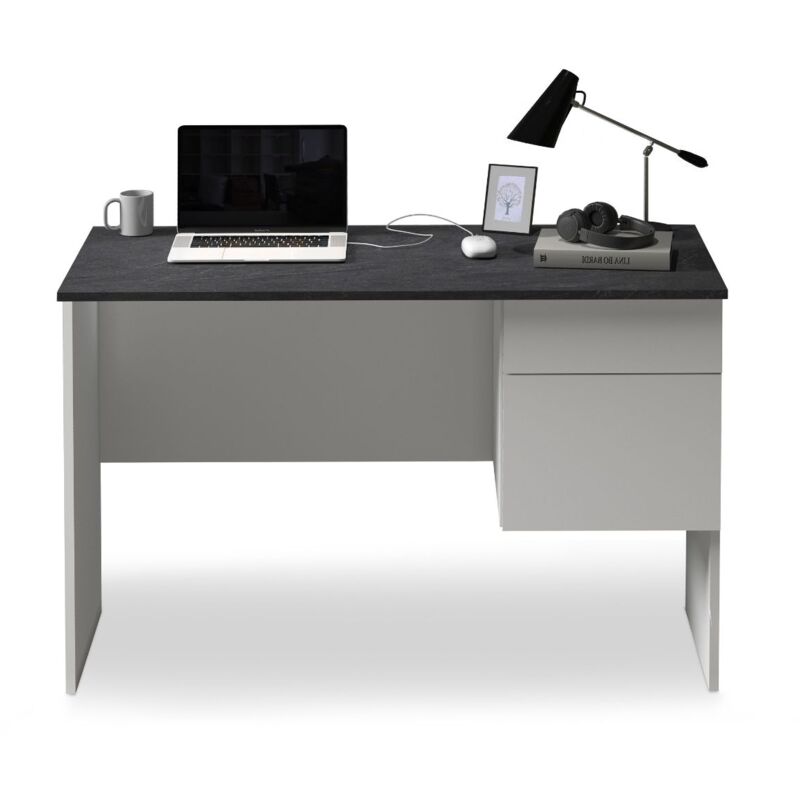 foto del prodotto scrivania easy per ufficio, studio o camera con 1 cassetto e 1 anta, ideale per adulti e bambini, 110x50x75 cm, report e bianco opaco whous