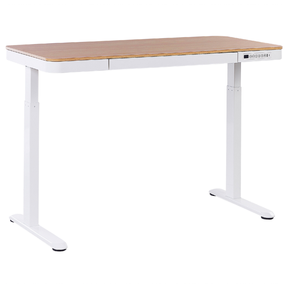 foto del prodotto scrivania elettrica ad altezza regolabile legno chiaro e bianco 120x60 cm ufficio studio lavoro