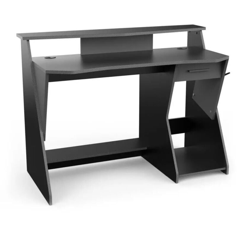 foto del prodotto scrivania gaming nera con portacuffie e passacavi, 123,5x59,8x90,2 cm