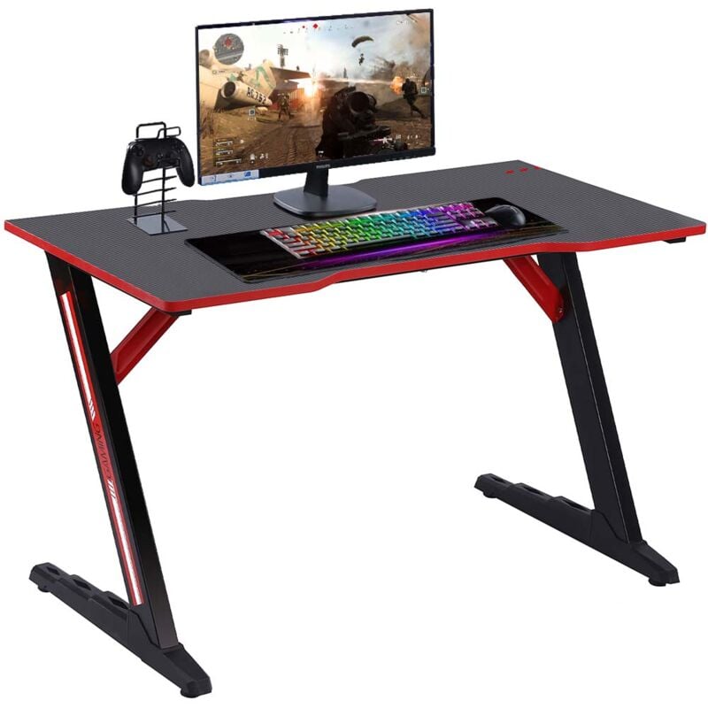 foto del prodotto scrivania gaming porta pc computer in metallo e legno mdf tappetino mouse pad