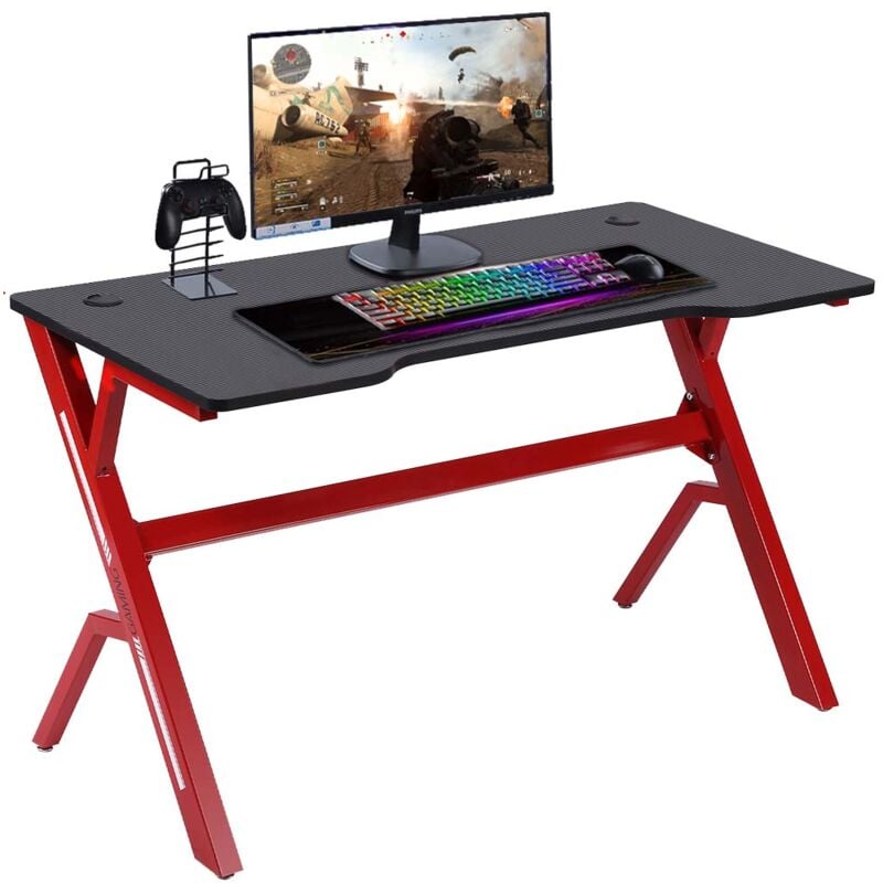 foto del prodotto scrivania gaming porta pc computer in metallo e legno mdf tappetino mouse pad