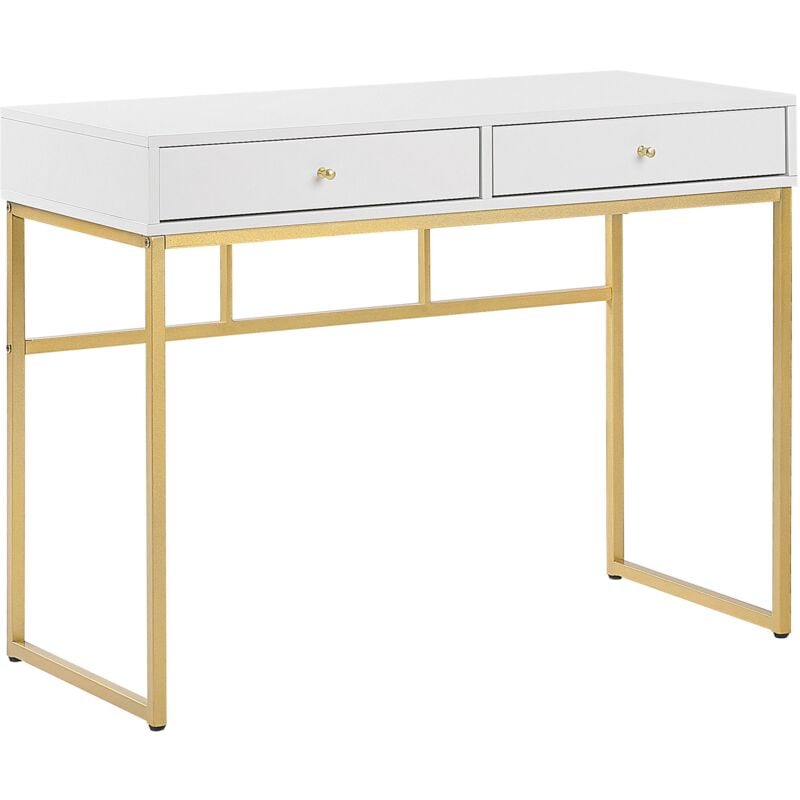 foto del prodotto scrivania glamour 2 cassetti base in metallo oro e bianco home office daphne