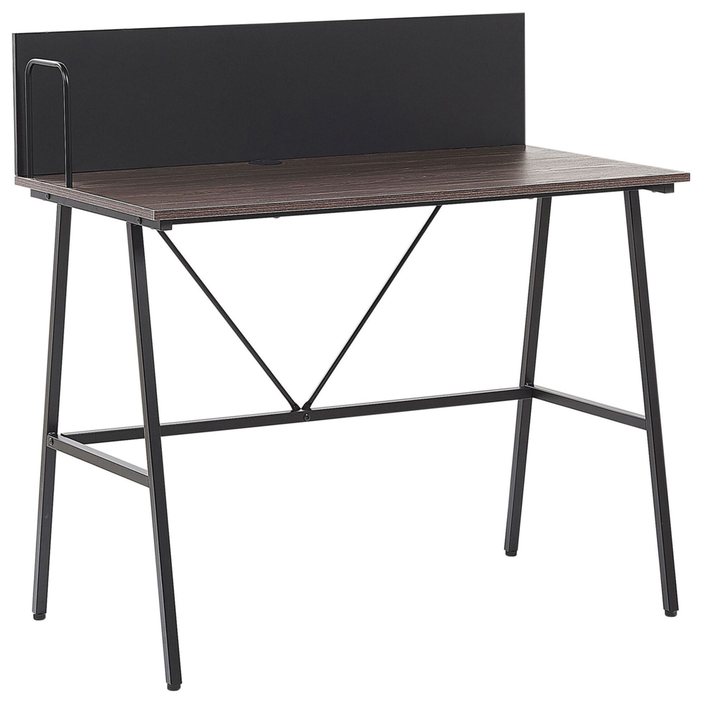 foto del prodotto scrivania home office top in legno scuro 100 x 50 cm con struttura in metallo verniciato a polvere nero