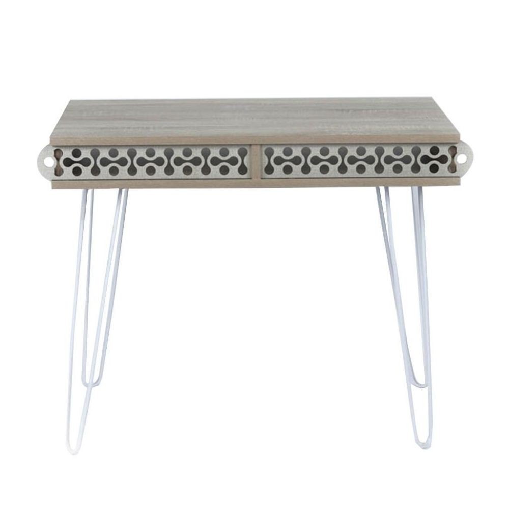 foto del prodotto scrivania illia piedi in metallo colore bianco e piano colore rovere 96x51x75 hmt190642