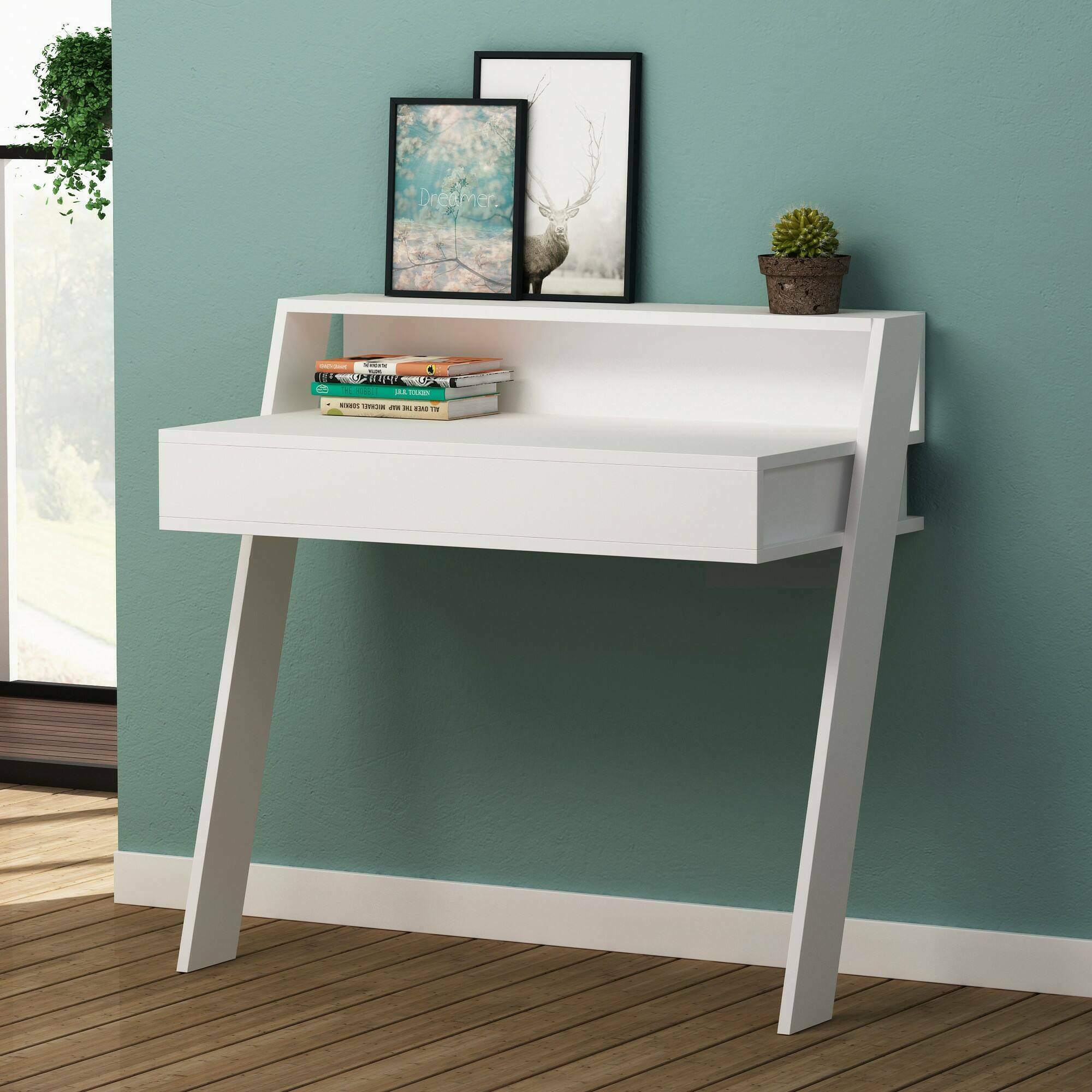 foto del prodotto scrivania imperatori, scrittoio multiuso, tavolo per ufficio porta pc, piano di lavoro, 94x50 h91 cm, bianco