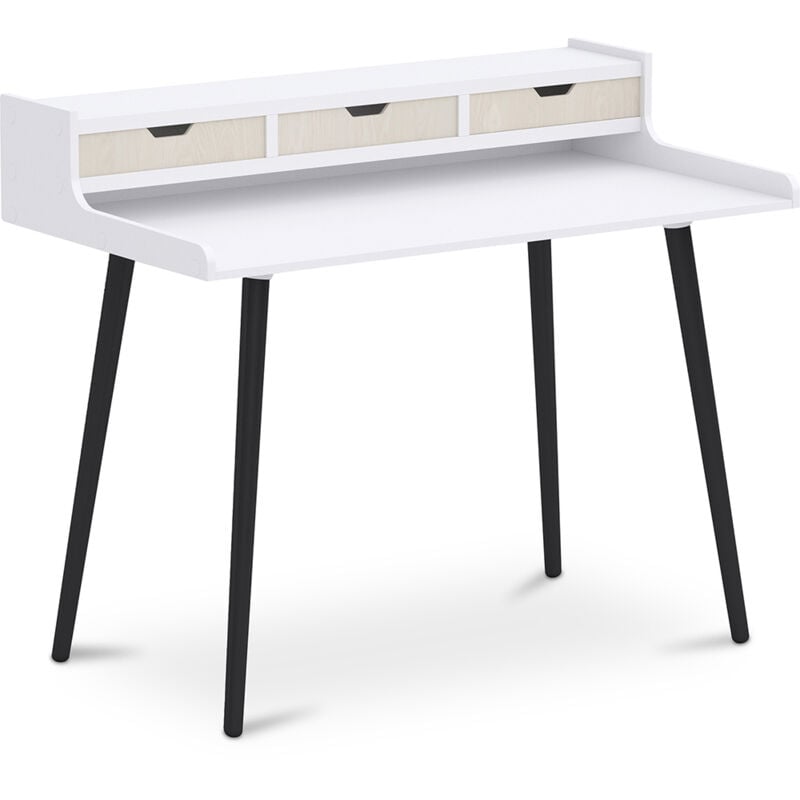 foto del prodotto scrivania in legno con cassetti stile scandinavo thora legno naturale bianco