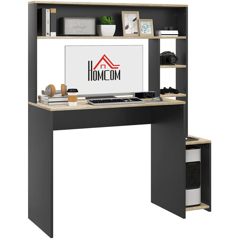 foto del prodotto scrivania in legno con ripiani e supporto per cpu 114x45x138cm grigio homcom