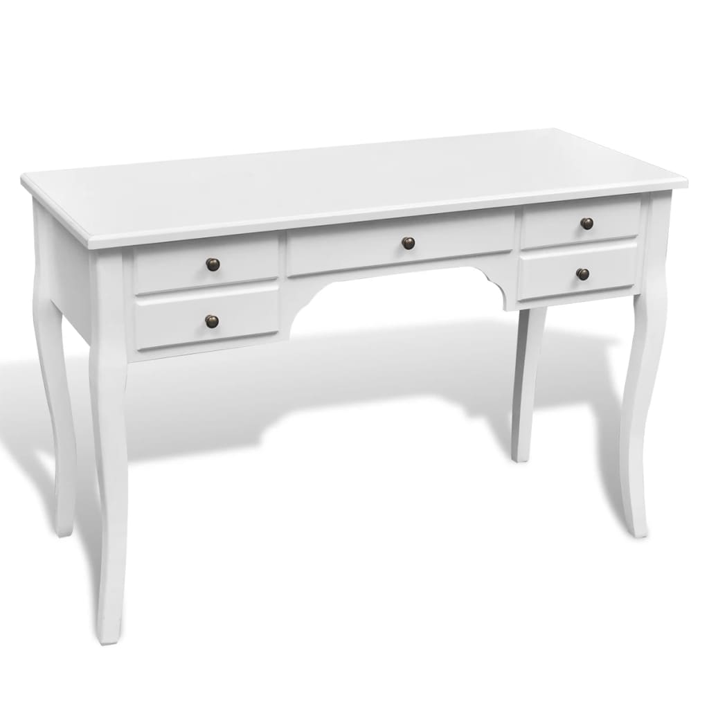 foto del prodotto scrivania in stile francese in legno con gambe curve e 5 cassetti cod mxl 69558